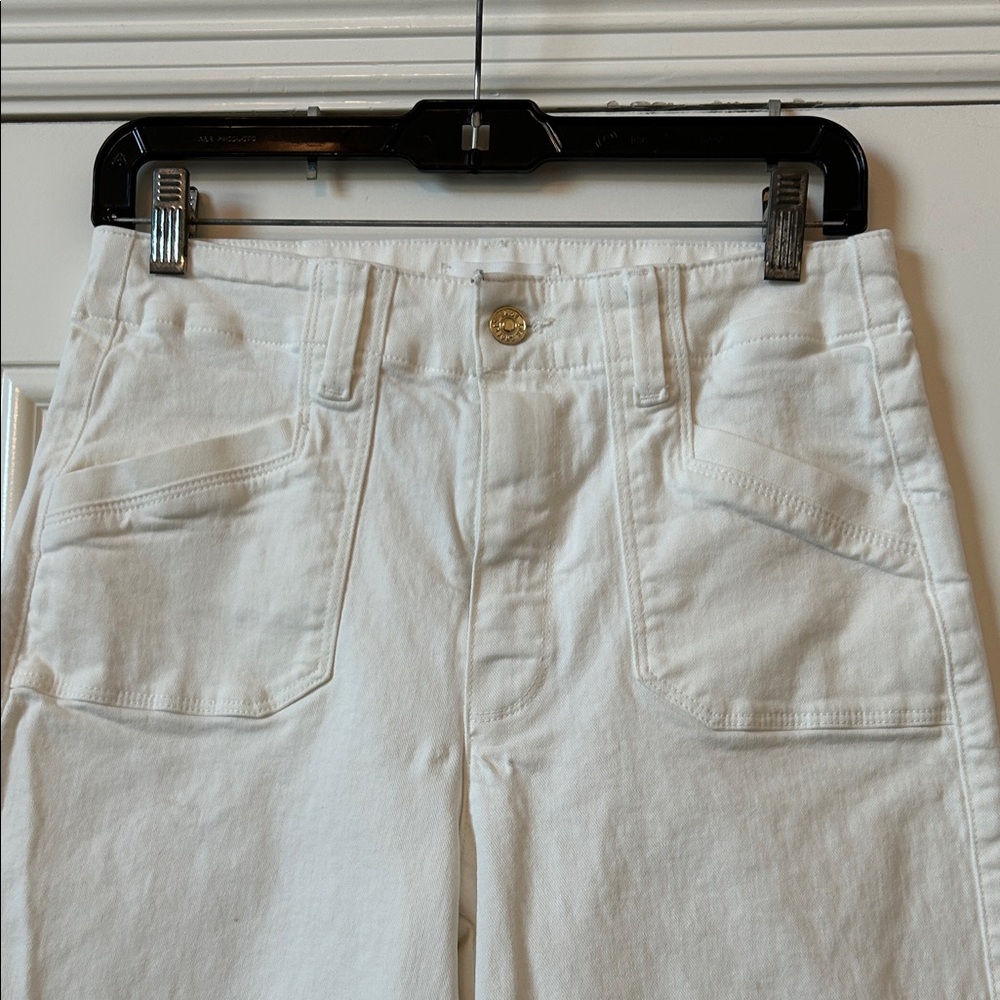 PAIGE White Anessa Utility Wide Leg Jeans Size 28 High Rise Raw Hem - Picture 2 of 11